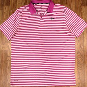 NIKE GOLF DRI-FIT POLO SHIRT POLYESTER PINK & WHITE Sz LARGE, L